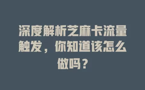 深度解析芝麻卡流量触发，你知道该怎么做吗？