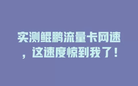 实测鲲鹏流量卡网速，这速度惊到我了！