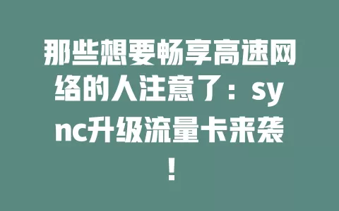 那些想要畅享高速网络的人注意了：sync升级流量卡来袭！