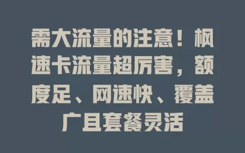 需大流量的注意！枫速卡流量超厉害，额度足、网速快、覆盖广且套餐灵活