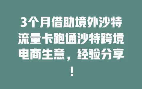 3个月借助境外沙特流量卡跑通沙特跨境电商生意，经验分享！