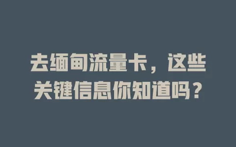 去缅甸流量卡，这些关键信息你知道吗？
