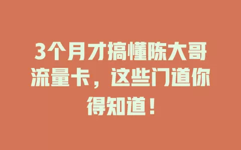 3个月才搞懂陈大哥流量卡，这些门道你得知道！