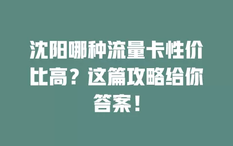 沈阳哪种流量卡性价比高？这篇攻略给你答案！