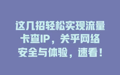 这几招轻松实现流量卡查IP，关乎网络安全与体验，速看！