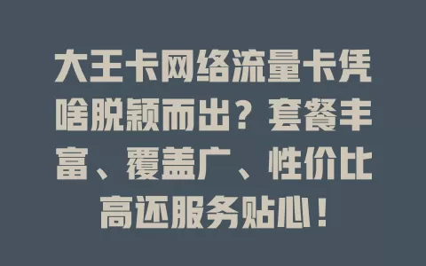 大王卡网络流量卡凭啥脱颖而出？套餐丰富、覆盖广、性价比高还服务贴心！