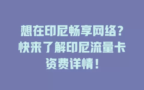 想在印尼畅享网络？快来了解印尼流量卡资费详情！