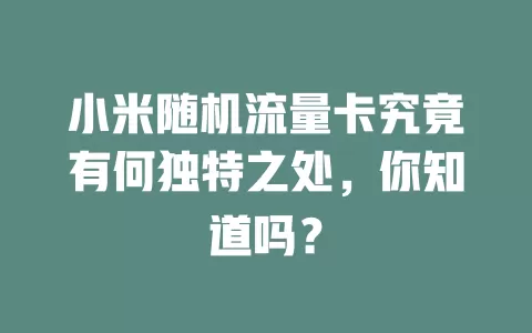 小米随机流量卡究竟有何独特之处，你知道吗？