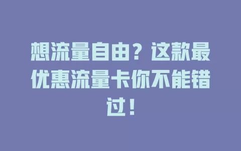 想流量自由？这款最优惠流量卡你不能错过！
