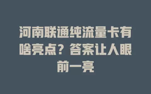 河南联通纯流量卡有啥亮点？答案让人眼前一亮