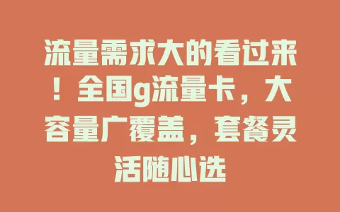 流量需求大的看过来！全国g流量卡，大容量广覆盖，套餐灵活随心选