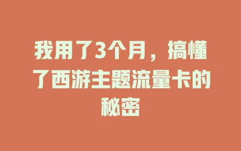 我用了3个月，搞懂了西游主题流量卡的秘密