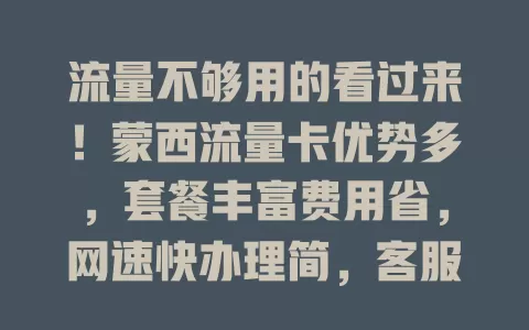 流量不够用的看过来！蒙西流量卡优势多，套餐丰富费用省，网速快办理简，客服优，解决你的流量困扰