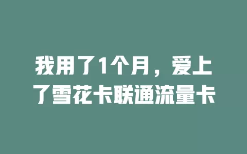 我用了1个月，爱上了雪花卡联通流量卡