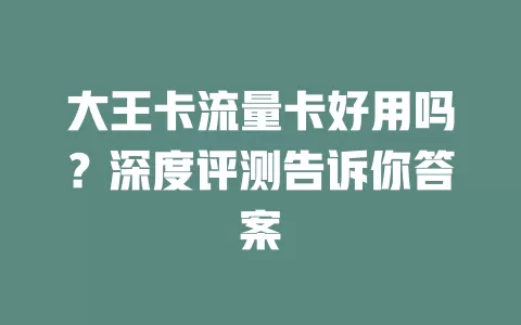 大王卡流量卡好用吗？深度评测告诉你答案