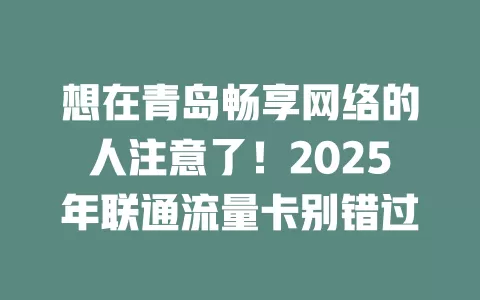 想在青岛畅享网络的人注意了！2025年联通流量卡别错过