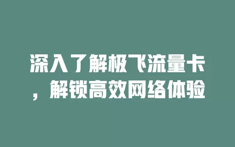 深入了解极飞流量卡，解锁高效网络体验