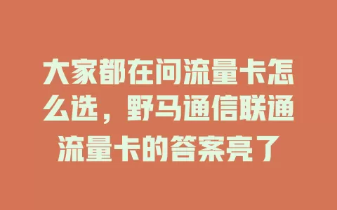 大家都在问流量卡怎么选，野马通信联通流量卡的答案亮了