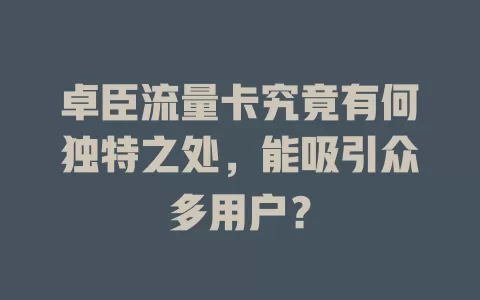 卓臣流量卡究竟有何独特之处，能吸引众多用户？