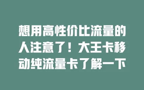 想用高性价比流量的人注意了！大王卡移动纯流量卡了解一下