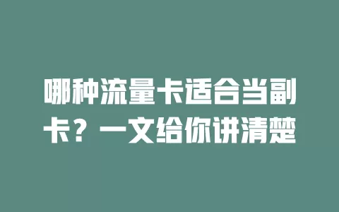 哪种流量卡适合当副卡？一文给你讲清楚