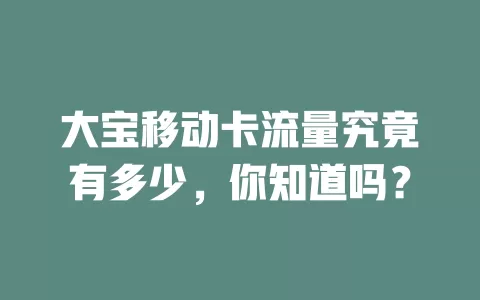 大宝移动卡流量究竟有多少，你知道吗？