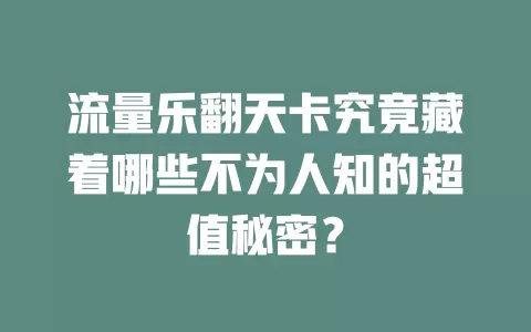 流量乐翻天卡究竟藏着哪些不为人知的超值秘密？