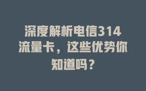 深度解析电信314流量卡，这些优势你知道吗？