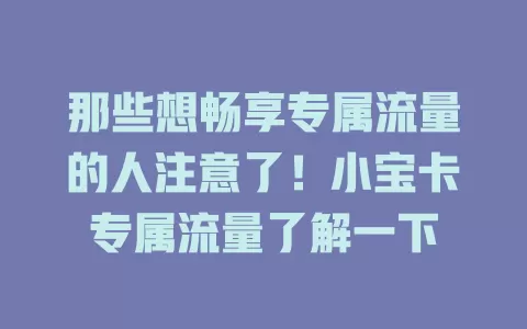 那些想畅享专属流量的人注意了！小宝卡专属流量了解一下