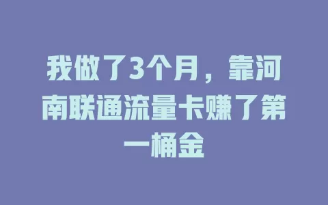 我做了3个月，靠河南联通流量卡赚了第一桶金