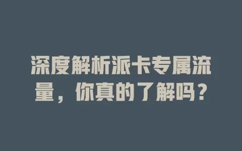 深度解析派卡专属流量，你真的了解吗？