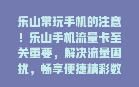 乐山常玩手机的注意！乐山手机流量卡至关重要，解决流量困扰，畅享便捷精彩数字生活