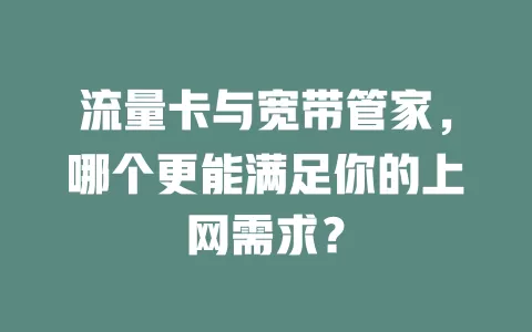 流量卡与宽带管家，哪个更能满足你的上网需求？
