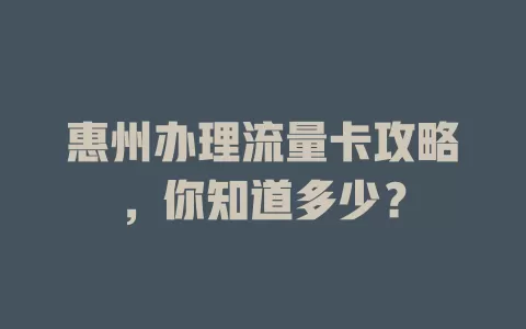 惠州办理流量卡攻略，你知道多少？