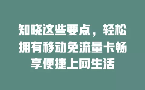 知晓这些要点，轻松拥有移动免流量卡畅享便捷上网生活