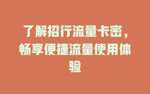 了解招行流量卡密，畅享便捷流量使用体验