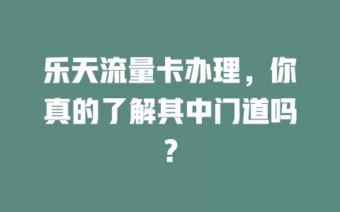 乐天流量卡办理，你真的了解其中门道吗？