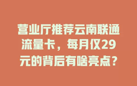 营业厅推荐云南联通流量卡，每月仅29元的背后有啥亮点？