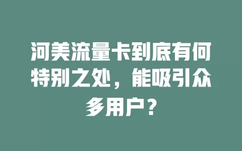 河美流量卡到底有何特别之处，能吸引众多用户？