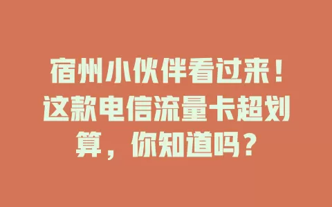 宿州小伙伴看过来！这款电信流量卡超划算，你知道吗？