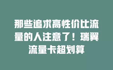 那些追求高性价比流量的人注意了！瑞翼流量卡超划算
