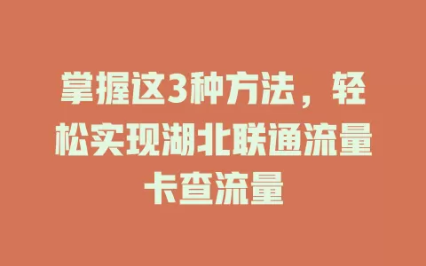掌握这3种方法，轻松实现湖北联通流量卡查流量
