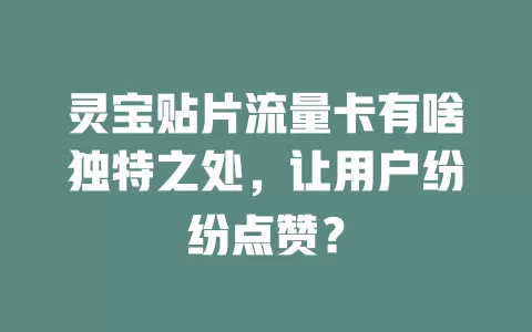 灵宝贴片流量卡有啥独特之处，让用户纷纷点赞？