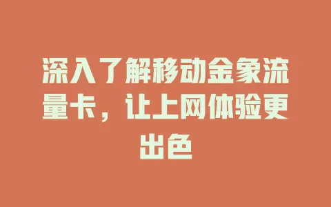 深入了解移动金象流量卡，让上网体验更出色