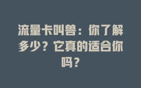 流量卡叫兽：你了解多少？它真的适合你吗？