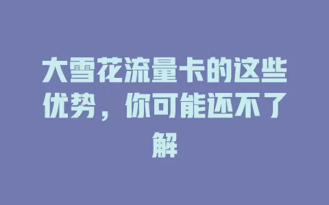 大雪花流量卡的这些优势，你可能还不了解