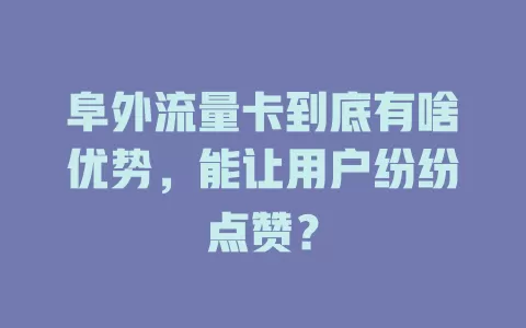 阜外流量卡到底有啥优势，能让用户纷纷点赞？
