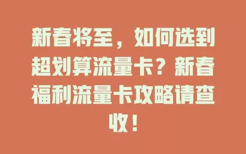 新春将至，如何选到超划算流量卡？新春福利流量卡攻略请查收！