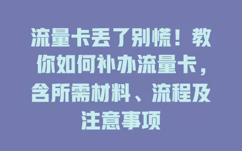 流量卡丢了别慌！教你如何补办流量卡，含所需材料、流程及注意事项