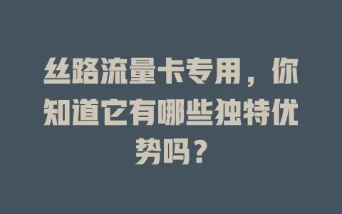 丝路流量卡专用，你知道它有哪些独特优势吗？
